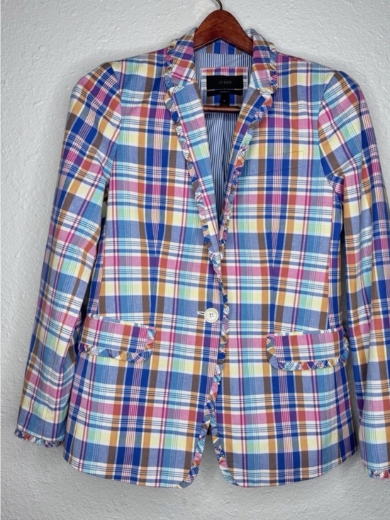 J. Crew Jackets & Blazers - J Crew NWT Regent Blazer Womens Multicolor Madras Plaid Ruffle Trim Jacket